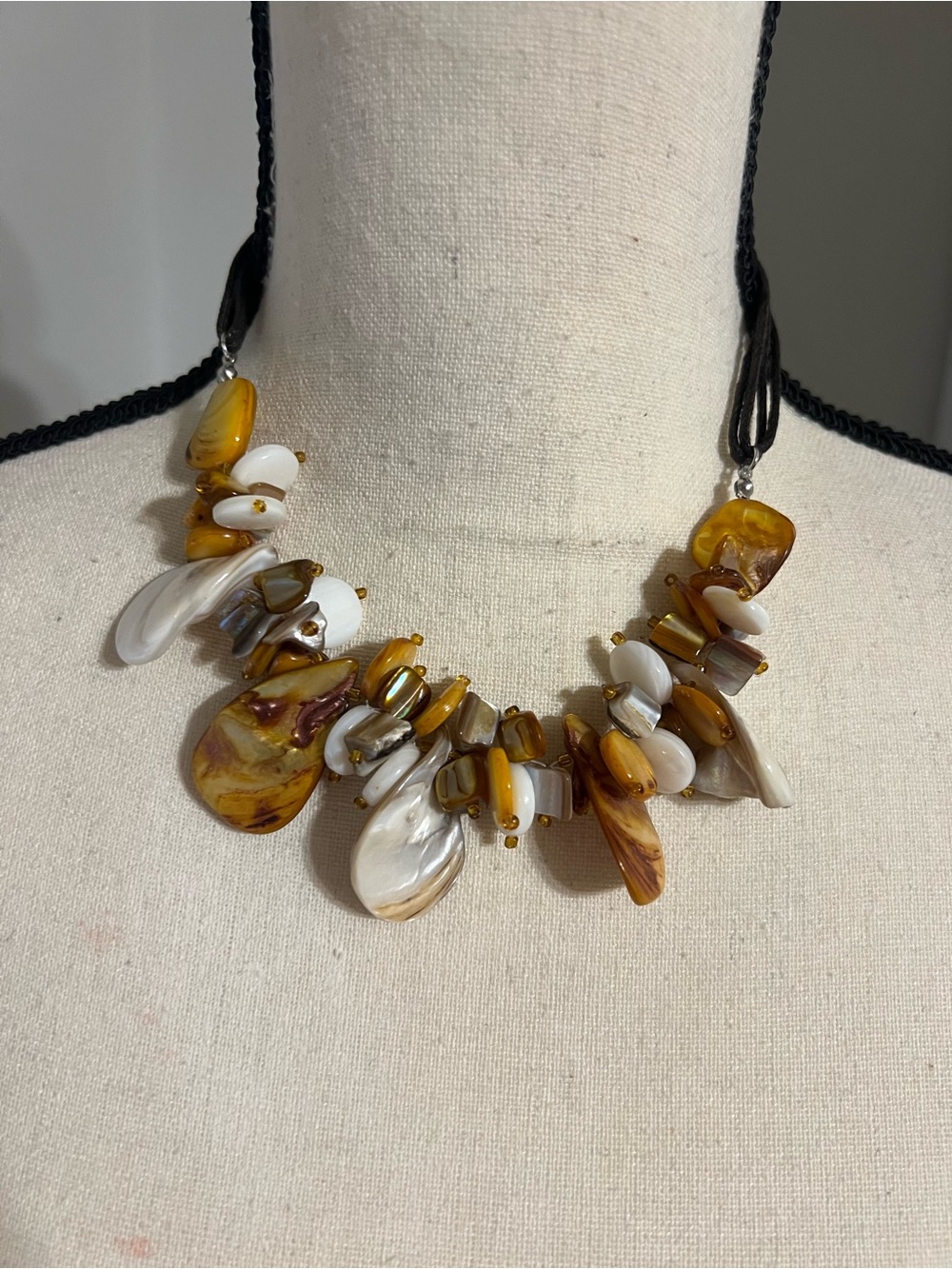 Amber & White Shell Cluster Necklace
